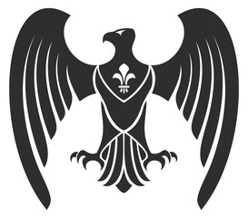 A black and white eagle with a fleur de lis on its chest © MicroOne