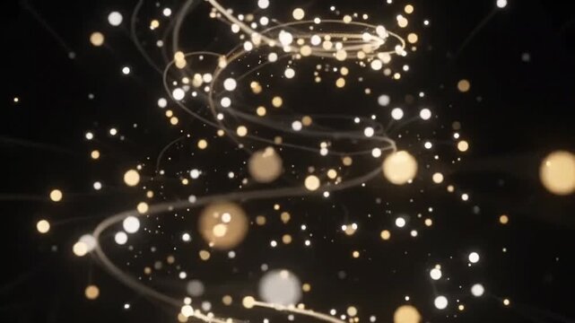 Glowing light trails and golden particles swirling in dark motion video