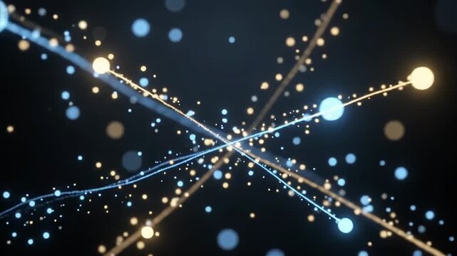 Abstract glowing atomic particle orbits moving in dark motion video