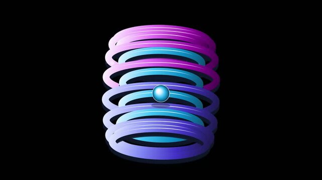 Retro pixel art glowing neon rings grid on black background. 4K