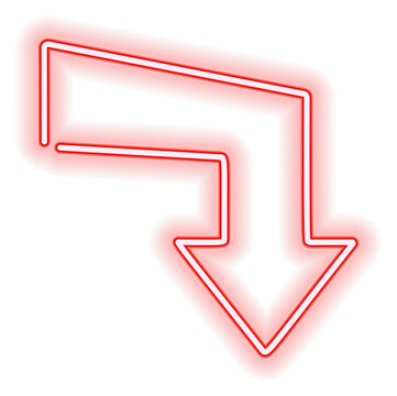 A neon red arrow pointing down