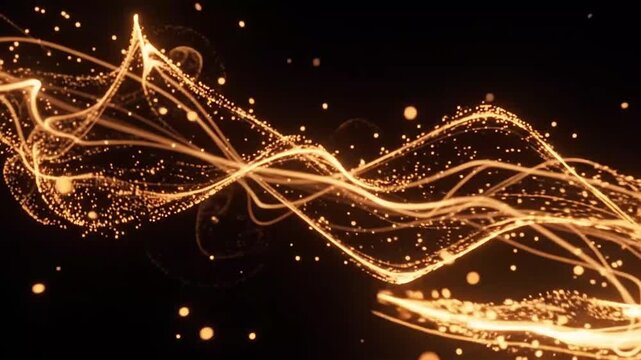 Golden abstract particle waves glowing in motion video footage