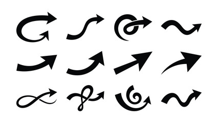 Fototapeta premium Collection of various arrow designs with loop and swirl graphic elements