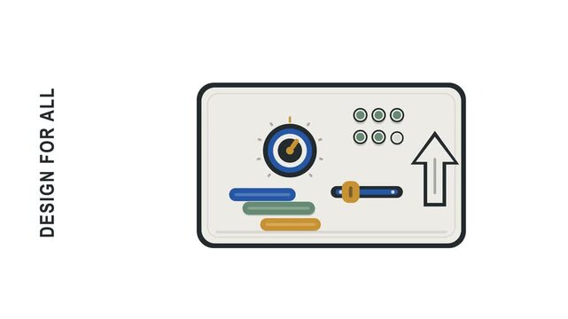 User interface dashboard and accessibility design for all users. Web development, optimization and inclusive technology with settings, sliders and growth arrow for performance, metrics and apps.