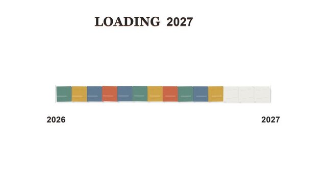 New Year 2027, loading bar and progress for next year with future planning and vision. Upcoming calendar date, time transition and counting down for celebration, season goal and success mindset.