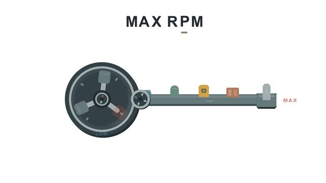 Maximum RPM lever and dial indicator for engine performance, industrial control and mechanical power. High speed, pixel art and retro interface for gaming, automotive data and technology growth
