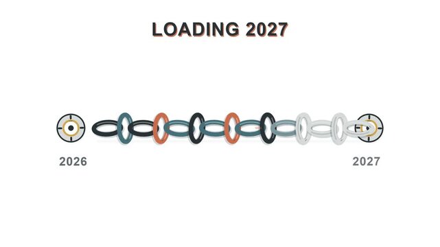 New year 2027, loading progress bar and future planning for business growth, marketing strategy and corporate goals. Annual timeline, countdown and technology with minimalist design for success.