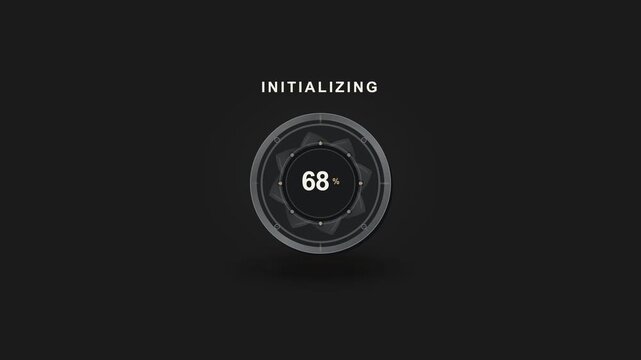 Data processing circle, loading bar and percentage on black background for tech interface, software update and system startup. Futuristic HUD, digital progress and user interface for marketing.
