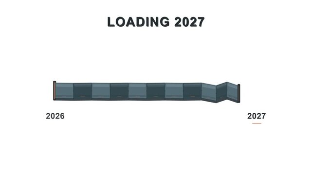 New year 2027, loading bar and progress status on white background for future planning, vision and goal setting. Countdown, coming soon and transition with growth, celebration and change for next