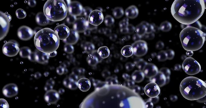 Abstract cinematic stock footage of clear bubbles floating in the air. Abstract 3D Background Animation.