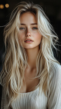 Attractive Blonde Top Model in Trendy Style, Gen Z Aesthetic