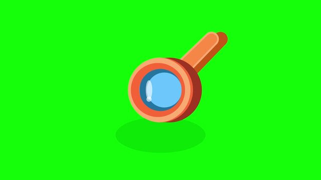 3D Stylized Orange Magnifying Glass Search Icon Element on Green Screen Chroma Key