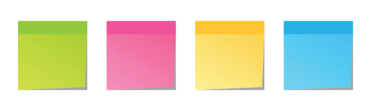 Colorful sticky notes with blank adhesive paper. Transparent vector