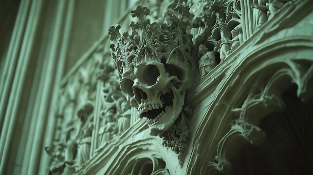 Gothic Skull Stone Carving.