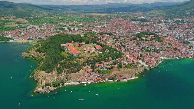 Aerial View of Ohrid and Lake Ohrid North Macedonia