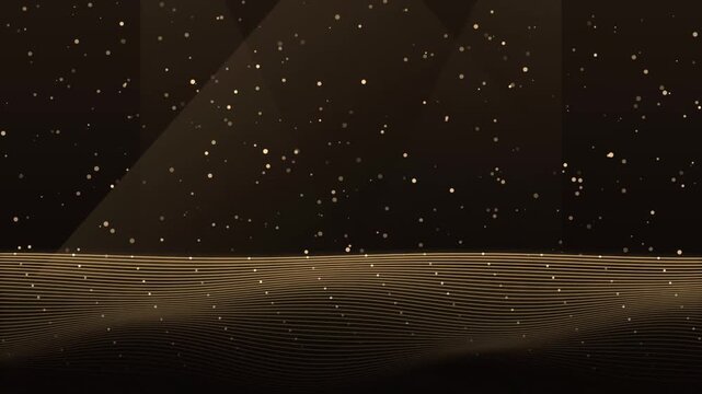 Luxury Golden Wave Motion Background with Shimmering Particles and Subtle Light Beams for Celebration