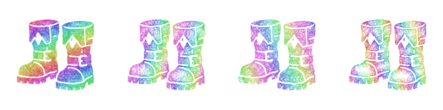 Rainbow sketch dwarven boots icon design set