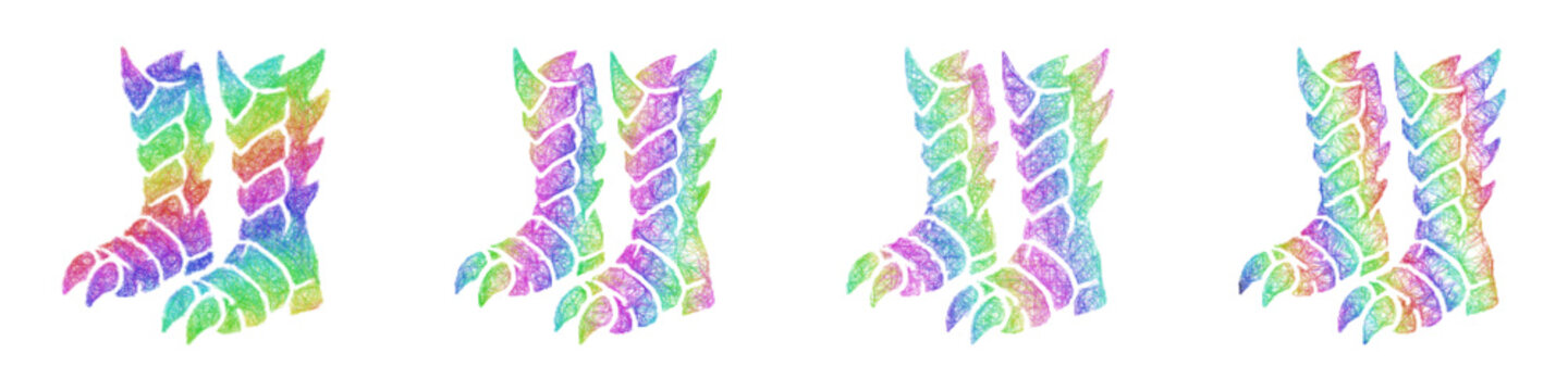 Rainbow color sketch dragon boots icon design set