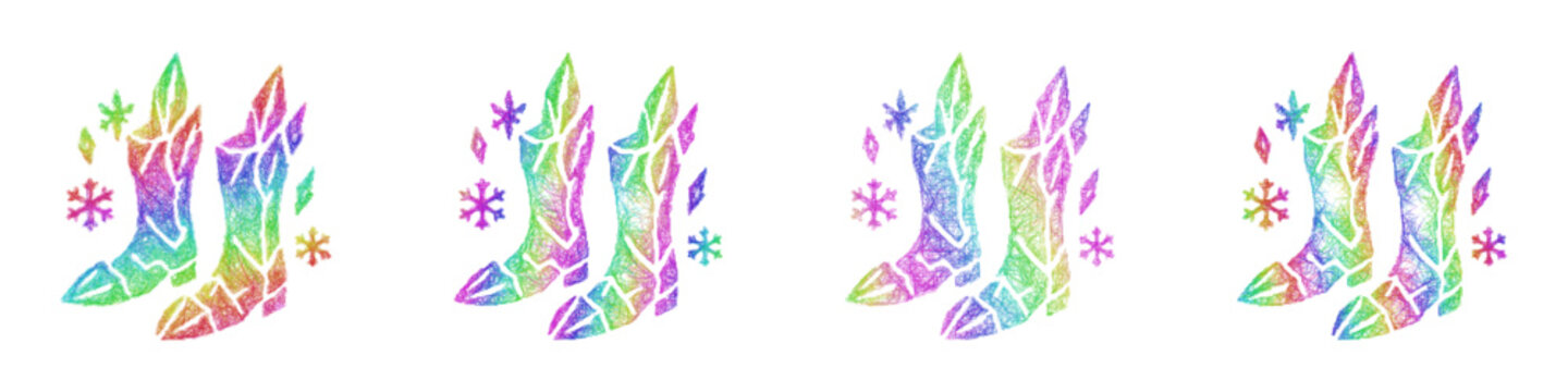 Rainbow color sketch ice boots icon design set