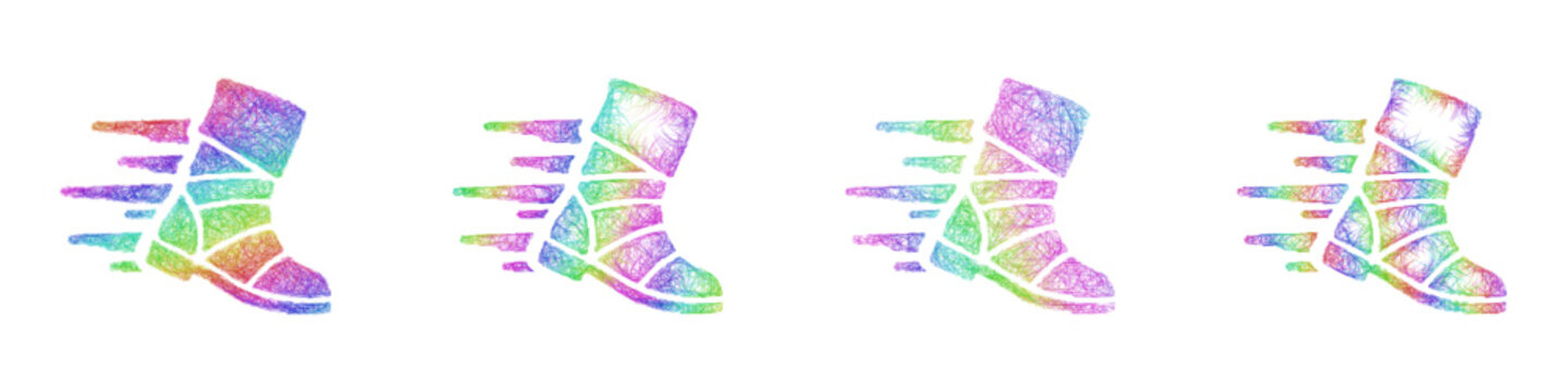 Multicolored sketch speed boots icon design set