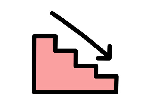 Pink descending stair step icon with a downward arrow