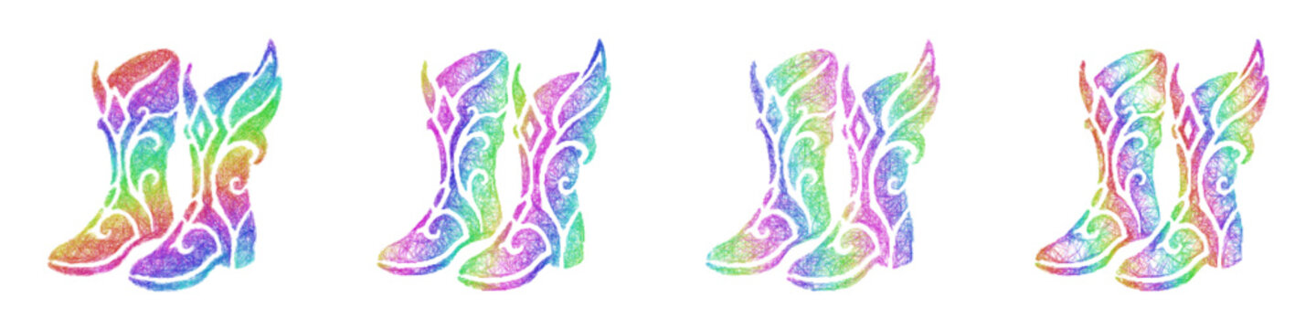 Rainbow sketch ornate boots icon design set