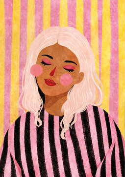An elegant woman in an expressive painting. Rosy cheeks and rich colors create a cheerful and fashionable mood in the pop art style.