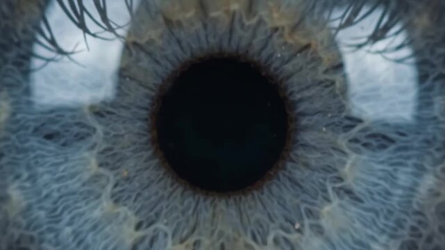 Extreme Close-up of Blue Eye Opening and Iris Detail, Macro Shot, Slow Motion
