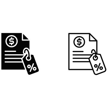 Modern invoice document icons with dollar sign and discount tag