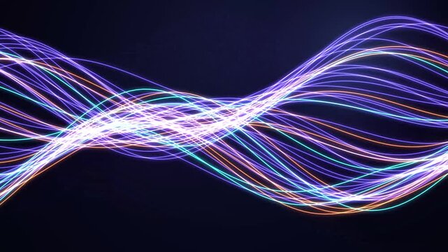 Abstract glowing purple blue orange lines undulate across a dark digital space representing modern da