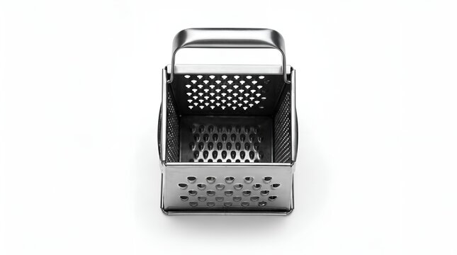Stainless steel box grater for kitchen food preparation.