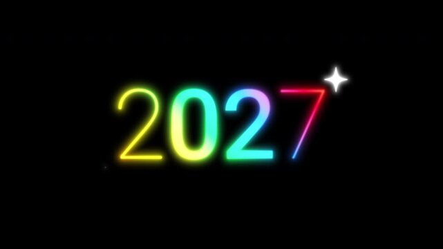 2027 New Year Pride Rainbow Neon Numbers with Colorful Glow and Sparkles