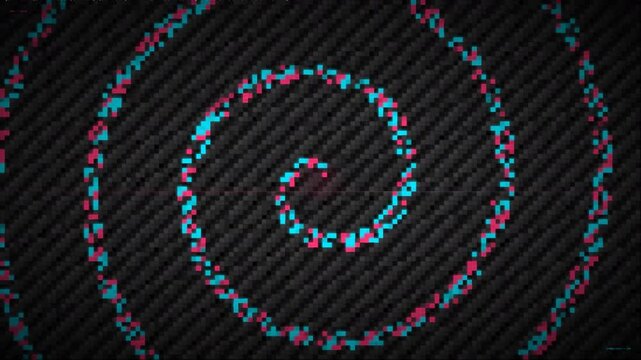digital pixel pixel mosaic pixelated spiral with cyan and magenta accents creating a retro video editor asset overlay