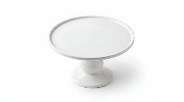 White ceramic cake stand isolated on white background.