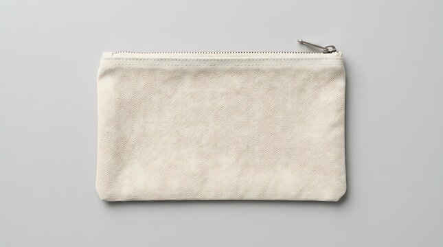 Small light pink fabric pencil case or cosmetic makeup bag with a metal zipper for daily accessories. cosmetic pouch mockup 