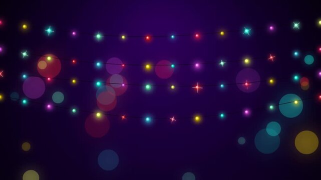 Vibrant animated string lights background with sparkling bokeh for festive celebration events