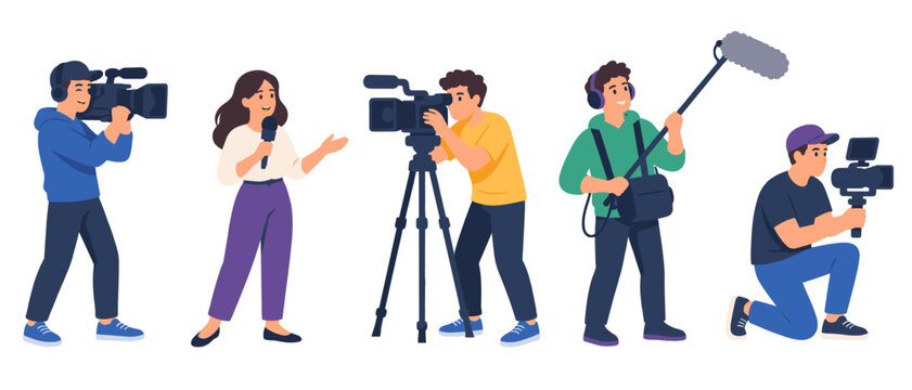 Film crew filming with cameras and a boom microphone
