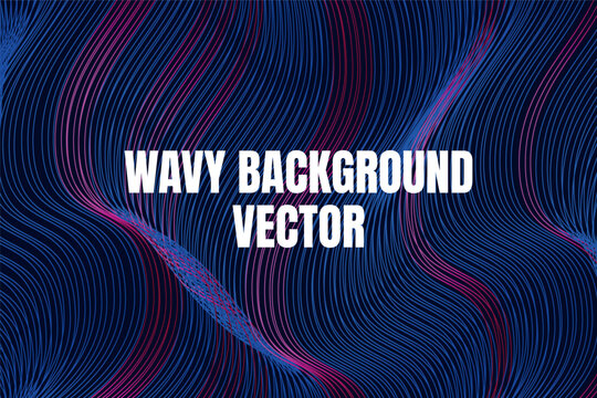 Abstract background with dark blue and pink lines with wavy flow effect. Neon colours stripes poster in liquid form motion. futuristic glow stream with curl movement banner. Vector illustration.