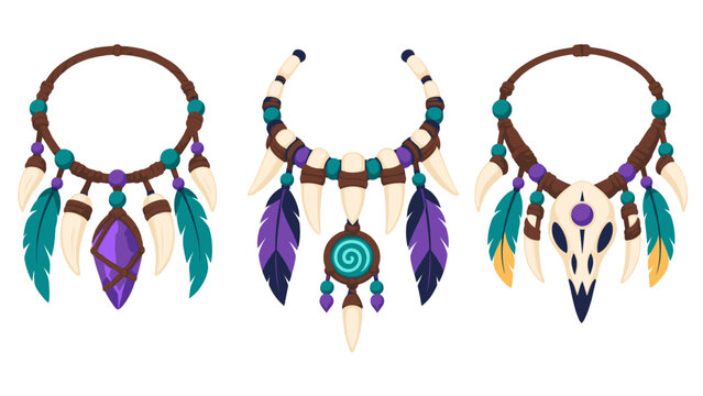 Set of three boho necklaces with feathers and gemstone charms