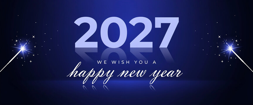 New Year 2027 celebration with festive text on dark background with sparkles