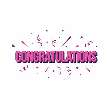 Congratulations celebration with confetti and bold text on white background