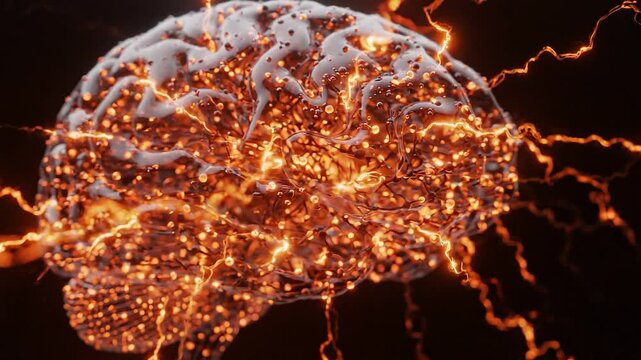Human brain neural network connection with glowing electric synapse activity 3 d animation