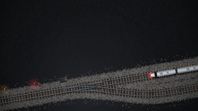 Railway Turnout Switch Points Trains Passing Top Down Night Seamless Loop
