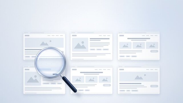 SEO Magnifying Glass Scanning Website Pages Wireframes Seamless Loop