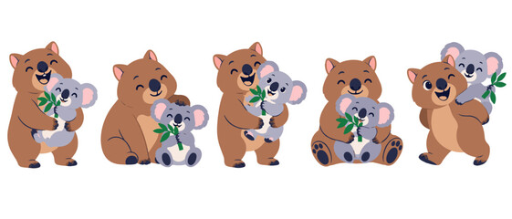Bear and koala friends hugging with eucalyptus leaves © Artstock