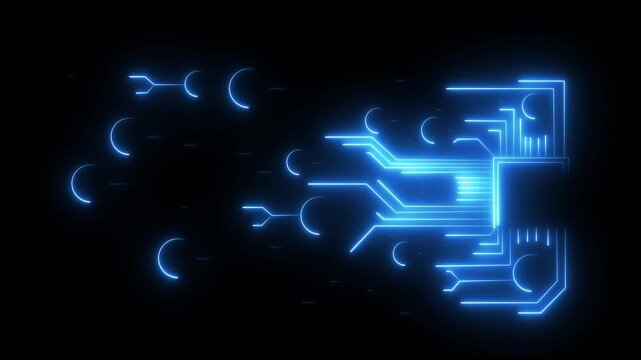 Abstract circuit board icon glowing neon lines. simple logotype concept,Glowing circuit board lines abstract motion design