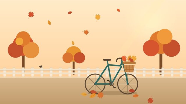 Autumn bicycle digital illustration with falling leaves