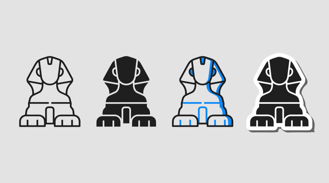 Simplified Egyptian Sphinx Statue Icon Vector Set