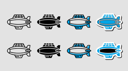 Solar Powered Dirigible Airship Icon Variations in Different Styles and Shapes © BestFren