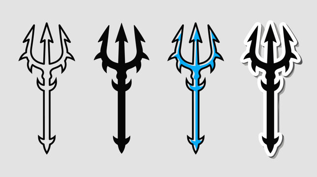 Stylized Pitchfork Trident Weapon Icon Set